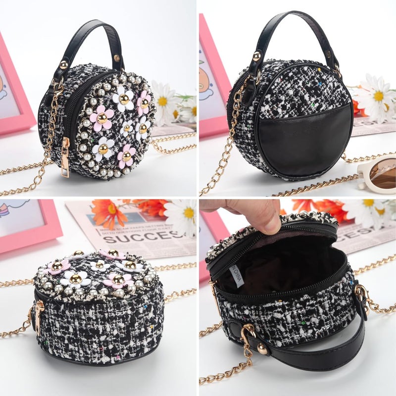 LABJULY Kids Purse for Girls Age 1-14, Flower Purse for Kids, Black Toddler Wallet with Round Glasses, Cute Girls Handbag, Toddler Crossbody Bag Gift for Christmas - Image 5